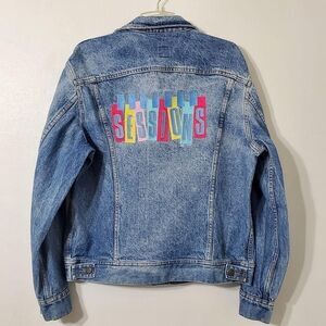 Lee Denim Jean Trucker Jacket Mens Sz M 1980s Cinemax Sessions Embroidery
